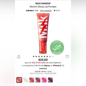 Milk Makeup Electric Glossy Lip Plumper in Wired (sheer coral gloss), NIB